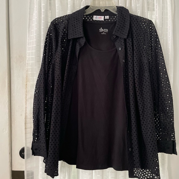 2 piece 1XL Black tank and Eyelet button down shirt. Denim and Company from QVC - Picture 1 of 6
